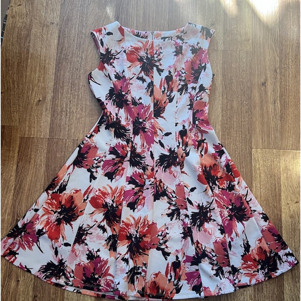 Zarr Collection Fit Flare Dress Pink Floral Sleeveless Knee Length Size 10